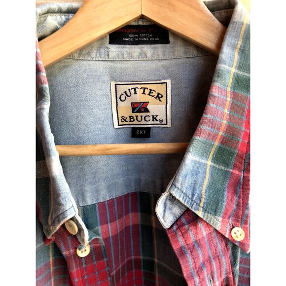 Cutter and Buck Mens Plaid Short Sleeve Button Down 2XLT - Picture 3 of 4